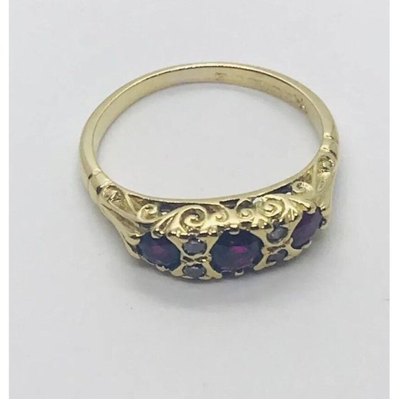 Vintage Vitorian Fine Ruby Diamond Band Ring 18k Yellow Gold S&D English